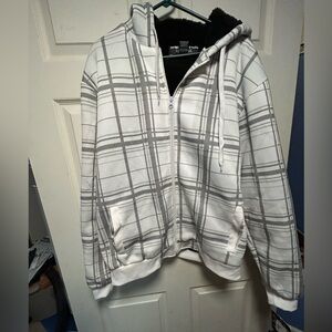 Men's White and Gray Plaid Hoodie
